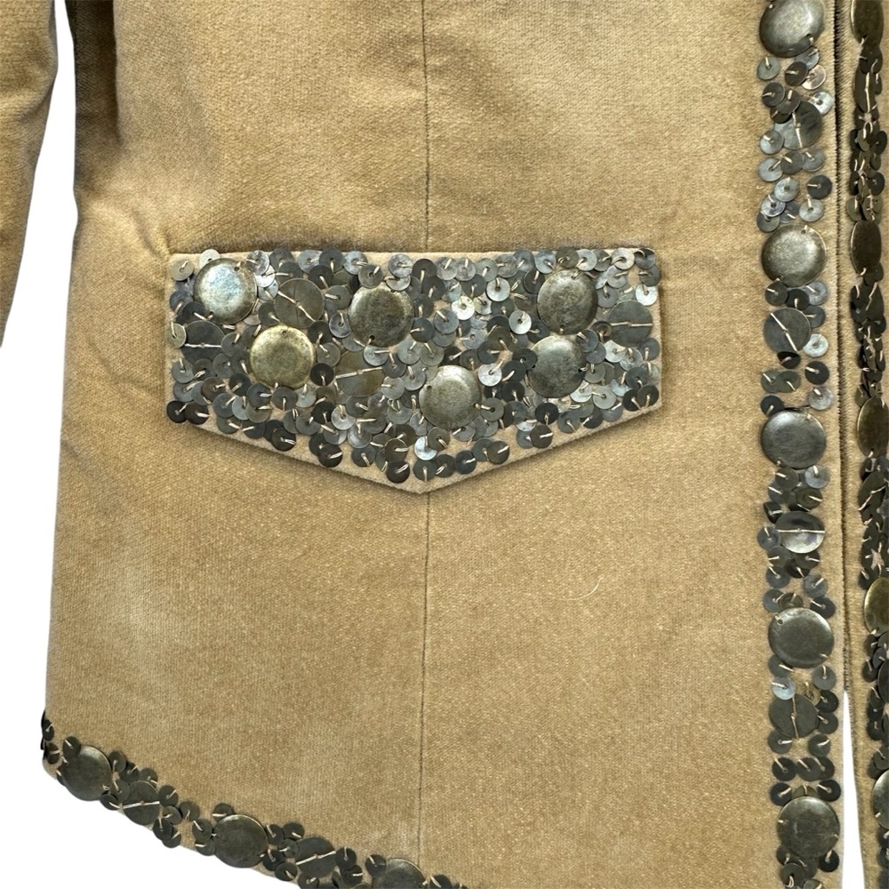 Michael Kors velvet tan tailored blazer metallic sequins & stand collar NWOT 10 - Picture 5 of 16
